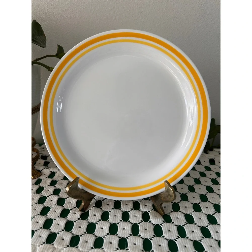 Corelle by Corning Yellow Striped Salad Plates Vitrelle Glass Set of 4 8.5